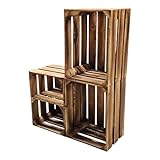 Teramico Vintage Holzkisten 40 x 30 x 25cm geflammt | Weinkisten & Obstkisten | Set-Angebote (3er Set mit Boden Kurz)