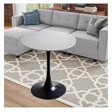 Moderner runder Esstisch in Tulpenform mit Granitplatte und Metallsockel, stilvoller Couchtisch für Küche und Esszimmer, Grau, 80 cm Freizeit-Beistelltisch