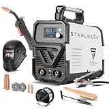 STAHLWERK Schweißgerät Vollausstattung FLUX 160 ST Digital – kompakt & mobil, Fülldraht-Schweißen ohne Schutzgas bis 160 A, synergischer Drahtvorschub, Lift-TIG & MMA-Funktion, Digital-Display, IGBT