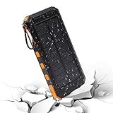 Solar Charger, Wireless Sun Powered Adapter, 6,22 x 3,07 x 0,98 Zoll, Vielseitig, 20.000 mAh, integrierte Flashlight inklusive, Solar Power Bank, für Camping, Hiking, Outdoor