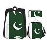 JIPOFD Rucksack / Büchertaschen-Set mit Pakistan-Flagge und Federmäppchen, großes Fassungsvermögen, mit Lunchtasche, Schwarz, Einheitsgröße