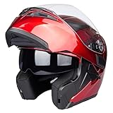 Helm für Motorräder Full-Face Motorcycle Helmet Tragbarer Integralhelme Flip-up Motorradhelm Zertifizierung von ECE DOT (XL, Rot)