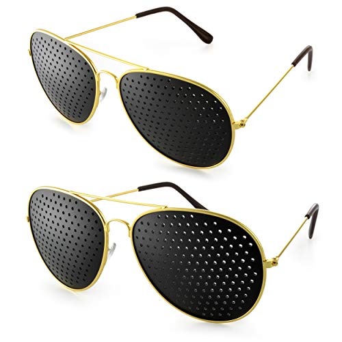 Ganzoo 2er SET Rasterbrille im stylischen „Pilotendesign“, Lochbrille für Augentraining, Gitterbrille