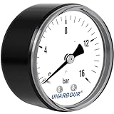 UHARBOUR Manometer Wasser 0-16 Bar, Manometer 1/4 Zoll, Manometer Druckluft Halterung auf der Rückseite, Druckluft Manometer 1/4 BSP-Messinganschluss