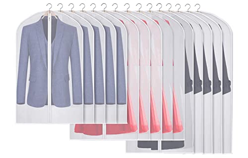 15 Stück Kleidersack Anzug mit Reißverschluss, Transparente Kleidersäcke für Anzüge Kleider Mäntel Sakkos Hemden Abendkleider,Kleiderhülle in 3 Größen (80cm,100cm,120cm)