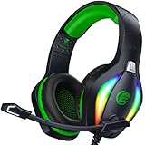 Fachixy 「2024 New」 FC100 Gaming Headset für PS4/PS5/PC/Xbox/Nintendo Switch, PS4 Kopfhörer mit Kabel und RGB Licht, Stereo Surround Kopfhörer mit Mikrofon, Noise Cancelling Gamer Headphones - Grün