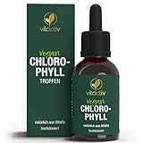 VITACTIV Chlorophyll Tropfen - Flüssiges Chlorophyll aus Alfalfa plus Folsäure - Hochdosiert, 200mg je Tagesdosis - Vitamin B9 gegen Müdigkeit - 50ml, 1000 Tropfen