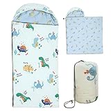 Kinder Schlafsack Polyester Baumwolle tragbare Schlafsack für Kinder lustige Dinosaurier Reißverschluss Jugendlich leicht zu reinigen für Camping, Innengebrauch und Reisen.