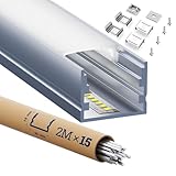 HOOLED 15 LED Aluminiumprofil 2 m,Lichtdiffusor-Schiene - LED Profil Leiste Größen 20 mm x 15 mm Mit milchweißer PC-Abdeckung Unterstützt die maximale Breite des LED-Streifens 15,3 mm
