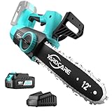 YARDCARE Akku-Kettensäge 12 Zoll mit 4Ah Lithium-Ion Akku, LED-Display & Bürstenloser Motor, Werkzeuglose Kettenspannung, Automatischer Öler, Rückschlagschutz für Gartenarbeit
