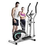 Dripex Crosstrainer für zuhause, magnetischer Ellipsentrainer mit ultraleichtem Riemen Antriebssystem, 6-kg-Schwungrad, 8 Widerstandsstufen, Pulsfrequenz, LCD-Monitor und Flaschenhalter