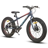 Hiland Kinder Fat Tire Fahrrad Fettrad Kinderfahrrad 7-Gang, Doppelscheibenbremse, 20 Zoll, Kinder Mountainbike MTB für Jungen Mädchen blau