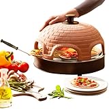 Emerio Pizzaofen, PIZZARETTE das Original, 1 handgemachte Terracotta Tonhaube, patentiertes Design, für Mini-Pizza, echter Familien-Spaß für 6 Personen, Terracotta Orange / Schwarz, PO-115984