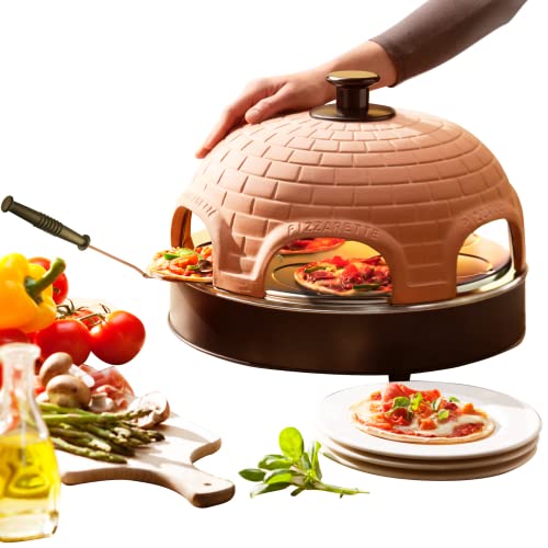 Emerio Pizzaofen PIZZARETTE das Original handgemachte Terracotta Tonhaube mit Hitzereflektor Schild patentiertes Design für Mini-Pizza Familien-Spaß für 6 Personen Funcooking Star Nr.1 | PO-115984.8