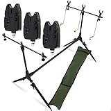 G8DS® Set Rod Pod Rutenhalter + Tragetasche inklusive 3 Bissanzeiger mit Lautstärke- und Tonregler für 9V Block Karpfen Angeln