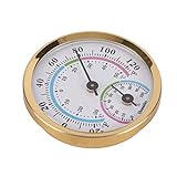 Azusumi Mini-Zeigertyp Thermometer Hygrometer Innentemperatur Luftfeuchtigkeitsmesser Monitoranzeige (TH103C Goldfarbenes Zifferblatt)