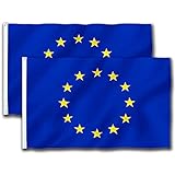 2 Stück EU Fahne | Flagge Europa | Wetterfeste Europäische Union Flagge mit Messing-Ösen | Fahne Flagge EU | 90 x 150 cm | Kräftige Farben | Top Qualität