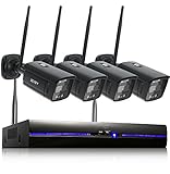 REIGY 3MP WLAN Überwachungskamera Set Aussen mit Flutlicht, 10CH Funk NVR Überwachungssystem +4x1296P Kamera Drahtlos, Zwei-Wege-Audio Bewegungserkennung Farbige Nachtsicht Keine Festplatte