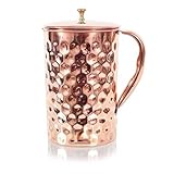 Wasserkrug aus Kupfer – 1,6 Liter ayurvedischer Krug mit diamantgehämmerter Oberfläche