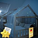 lilimaus Hausbett Himmel mit leuchtenden Sternen - Betthimmel Hausbett Deko - Geschenk Mädchen & Jungen - Himmelbett Vorhänge für 90x200 & 120x200 Kinderbetten - Leuchtsterne Kinderzimmer Deko