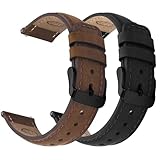 Fullmosa Echtleder Uhrenarmbänder 22mm 20mm Schnellwechsel-Armband für Damen & Herren, 2er Set Wechsel Lederarmbänder mit Edelstahl-Verschluss, Kaffee & Schwarz mit Schwarz-Verschlüsse
