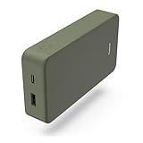 Hama Powerbank Colour 20 20000mAh (externer Akku mit 1x USB C + 1x USB A, Power Pack Zertifiziert, LED Anzeige, Akku Pack Handy Zubehör, Tablet, Bluetooth Box etc., tragbares Ladegerät klein) grün