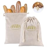 Brotbeutel Leinen, Wiederverwendbare Brotbeutel, 2 Stück Brotbeutel Aufbewahrung Frischhalten, Brotsack mit Kordelzug, für Brot, Baguette,selbstgemachtes Brot, Obst, Gemüse