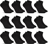 L&K-II 12 Paar Sneaker Socken Damen/Herren Kurzsocken Füßlinge atmungsaktive Baumwolle Sportsocken Uni in Schwarz 2301 43-46