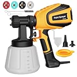 Farbsprüher, 700W HVLP Elektrische Spritzpistole, 1200ML Behälter, 1000 ml/min mit Reinigungs & Blasanschlüssen, 4 Düsen & 3 Sprühmuster, Einstellbarer Durchfluss, für Zuhause, Möbel, Wände & Zäune.