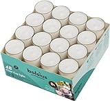 bolsius Genuine Tea Light Candles in Clear Holder Cups Bulk 48 Set. Long Burning 8hr, Unscented, for Mood, Dinners, Parities, Home, Decoration, Wedding, Crafts, Weiß