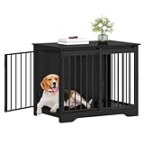 Hzuaneri Hundekäfig Möbel, 81cm hundebox für zuhause, Schiebetüren, 2 Türen, Moderne hundebox Holz Indoor für kleine/mittlere Hunde, Hundekäfig für Zuhause, 55x81x67,5cm, Schwarz DFC83604B