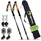 Alpteq Zugspitze Carbon Wanderstöcke Teleskop – Ultraleichte Trekkingstöcke für Damen, Herren & Kinder | Verstellbar 65–135 cm | Nordic Walking Stöcke mit Korkgriff, Klemmverschluss & Zubehör