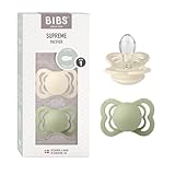 BIBS Supreme Schnuller 2er-Pack, BPA-frei, Symmetrischer Nippel. Silikon, Hergestellt in Dänemark. 0-6 Monate (2er Pack), Ivory/Sage