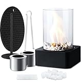Tischkamin, Tischfeuer Set für Indoor und Outdoor, Bioethanol Tischkamin mit PU Pad, 2 Brennkammern und Deko Steinen, Bio Ethanol Kamin Kleiner für Terrasse Balkon Garten Wohnung Deko