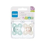 MAM Schnuller Start S151 – Extra kleiner Schnuller für Neugeborene, ultraweiches SkinSoftTM Silikon, für Babys von 0 bis 2 Monaten, (2 Stück) (Zeichnungsdesign kann abweichen)