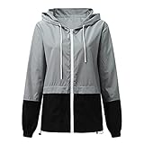Bumplebee Regenjacke für Damen, wasserdicht und atmungsaktiv, Mäntel, wasserdicht, leicht, winddicht, Übergangsjacke mit Kapuze, für Radfahren, Camping, Wandern, Aktivitäten im Freien, B-Grau, 38
