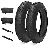 DFENG 2er Set Fahrradreifen 20 Zoll 20x4.0 Reifen Fatbike mit 2er Pack 20 Zoll Fahrradschlauch AV32mm Ventil, Compatible Heavy Duty E-Bike 20x4.0 20x3.8 Reifen und Schlauche, Schwarz