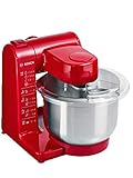 Bosch Küchenmaschine MUM4 MUM44R1, Edelstahl-Schüssel 3,9 L, Planetenrührwerk, Knethaken, Schlag-, Rührbesen Edelstahl, 4 Arbeitsstufen, durch optionales Zubehör erweiterbar, 500 W, rot
