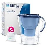 BRITA Wasserfilter-Kanne Marella blau (2,4l) inkl. 3x MAXTRA PRO All-in-1 Kartusche – Filter zur Reduzierung von Kalk, Chlor, Blei, Kupfer & geschmacksstörenden Stoffen im Wasser