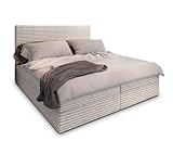 Masseno Boxspringbett PISA 140x200 cm Komplett-Set mit Matratze und Topper, Polsterbett mit Zwei Bettkästen -Creme, TILIA 03