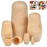 FOCCTS 6 Stück Matroschka Rohling, Hölzerne Nisten Puppen, unbemalte DIY russische Nesting Dolls, russischen Matroschka Stapelpuppen Kinder Spielzeug Geschenk Dekorationen