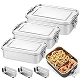 PORFOYO 3 Stück Brotdose Edelstahl Mit Fächern, 850ml 1400ml 2400ml Lunchbox Edelstahl, Edelstahl Behälter Mit Deckel, 304-Stahl-Bento-Boxen Mit Fächern, Vesperdose Brotdose Für SuppeSalat