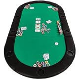 GAMES PLANET Faltbare Pokerauflage „Straight Flush“ mit Tasche, 208x106x3 cm, MDF Platte, gepolsterte Armauflage, 10 Getränkehalter, grün