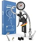 Reifenfüller mit Manometer [inkl. Adapter & Ersatzkappen] – Reifendruckfüller für Werkstatt, Auto und Fahrrad – Reifenfüller mit Schlauch und Luftdruckprüfer für Kompressor