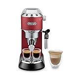 De'Longhi Dedica Style EC 685.R – Espresso Siebträgermaschine, Espressomaschine mit professionellem Milchaufschäumer, nur 15 cm breit, für Kaffeepulver oder ESE Pads, 1 l Wassertank, rot
