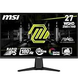 MSI MAG 275QF 68.6 cm WQHD Gaming Monitor - 2560x1440 Rapid IPS Panel, 180Hz / 0.5ms (GtG, Min.), 101% sRGB Farbraum, rahmenloses Design, HDR Ready - DisplayPort 1.4, HDMI 2.0b (WQHD@144Hz)