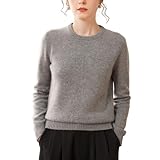DISSA Damen Kaschmir Pullover Grau Rundhals Langarm Strickpullover Damen Kaschmir Wolle Einfarbige Relaxed Dicker Pullover,EU 44,SPR2448