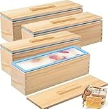 4er Seifen Silikonform, 1200ML DIY Rechteckiges Form Set aus Silikon-Seifenformen aus Holz, Handgemachte Seifenlaibform mit Holzkisten und Deckeln für Seifenherstellungszubehör Cakes (Blau)