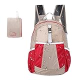 Reiserucksack für Herren, verstaubarer Business-Tagesrucksack, 25 l, großes Fassungsvermögen, Tagesrucksack für Klettern, Wandern, Camping, Geschäftsreisen, Schule, rot, Refer to description