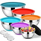 Onader Rührschüssel 6er Set, Edelstahl Schüssel Salatschüssel mit Luftdichtem Deckel & 3 Reibenaufsätzen für Küche, Schüsselset 4,6L/2,8L/2,5L/1,6L/1,2L/0,7L, Stapelbar & Spülmaschinenfest, Bunt